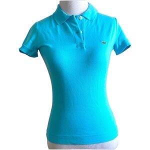 LACOSTE POLO TOP TURQUOISE BLUE SMALL SZ 34 SHORT SLEEVE